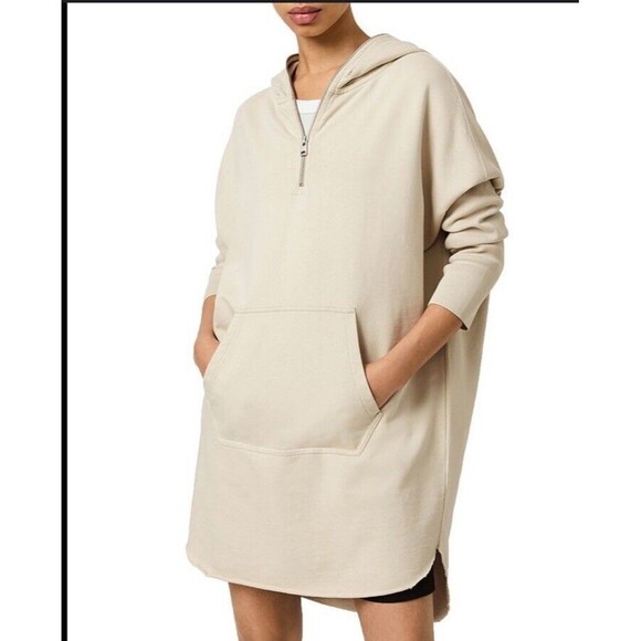 All Saints Xonda Beige Long Sleeve Cotton Hoodie Dress Size Small - Picture 7 of 12